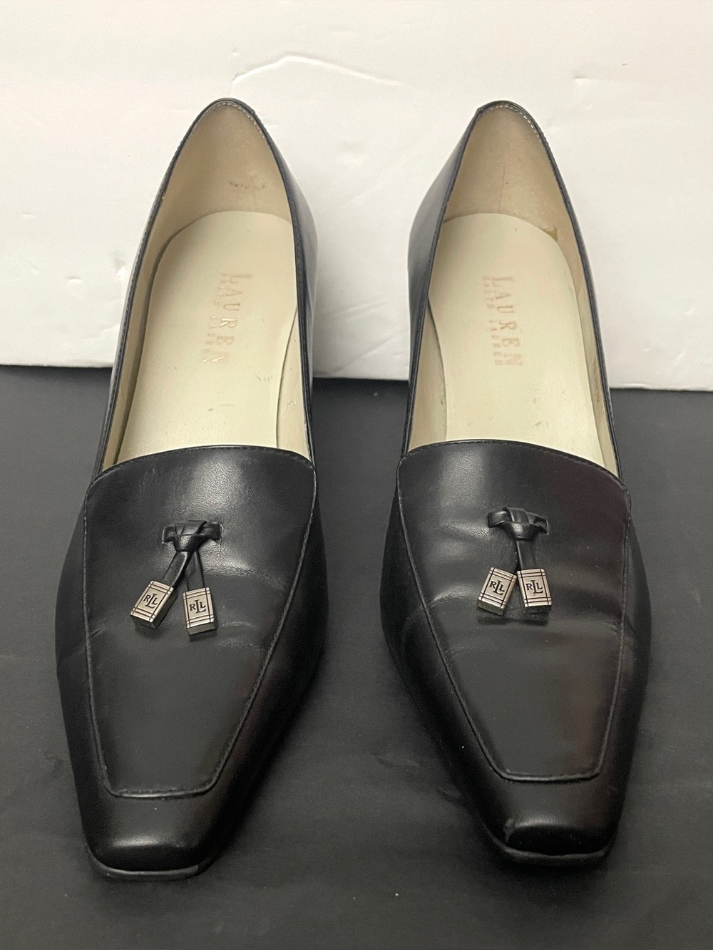 Lauren Ralph Lauren Carmella Black Leather Heeled Loafers Shoes 7.5 C, Brazil